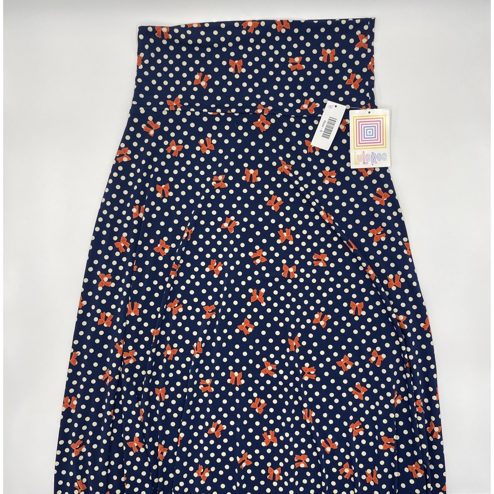 LuLaRoe Maxi Polka Dot With Bows Navy Blue Yoga Dress Women's NWT #C31